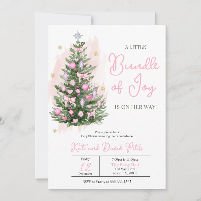 Invitación Rosa Un pequeño paquete de Navidades de la alegría (Anverso)