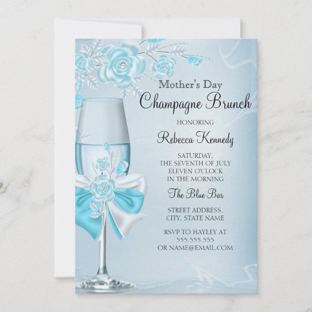 Invitación Rosa Verde azulada del Día de la Madre Champagne B (Anverso)