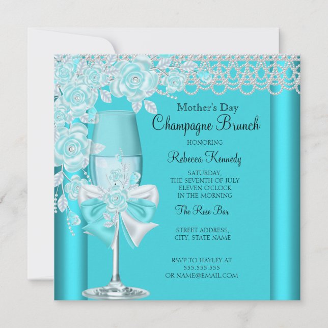 Invitación Rosa Verde azulada del Día de la Madre Champagne B (Anverso)