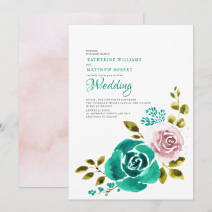 Invitación Rosa verde azulado Boda floral Rubor