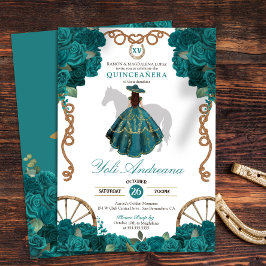 Invitación Rosa verde azulado Charro Quinceanera