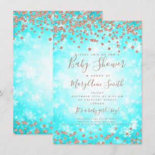 Invitación Rosa Verde azulado de Baby Shower Purpurina Gold W