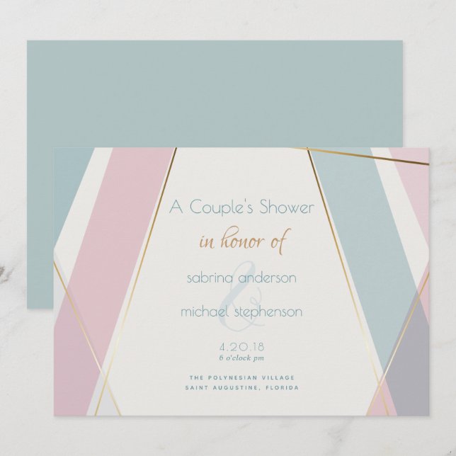 Invitación Rosa Verde azulado de bandas geométricas modernas  (Anverso / Reverso)