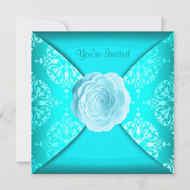 Invitación Rosa verde azulado de Damasco Azul Verde azulado e (Anverso)