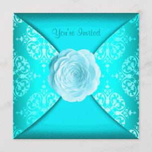 Invitación Rosa verde azulado de Damasco Azul Verde azulado e