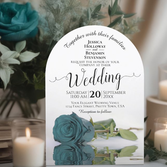Invitación Rosa Verde azulado espejado Elegante Arco Boda rom (With Arch Cut)