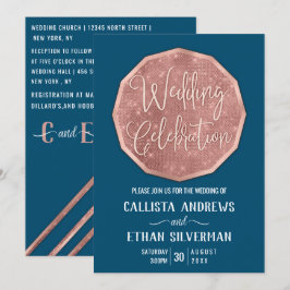 Invitación Rosa Verde azulado moda Purpurina de oro Polígono