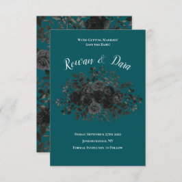 Invitación Rosa Verde azulado negro Boda gótica elegante
