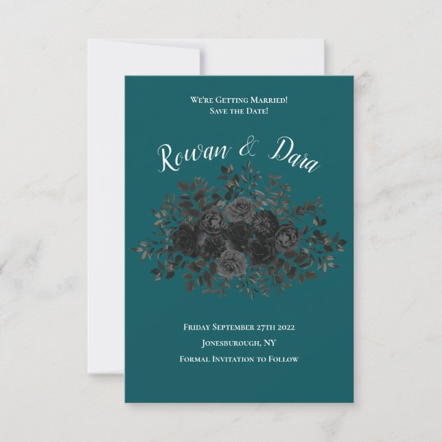 Invitación Rosa Verde azulado negro Boda gótica elegante (Anverso)