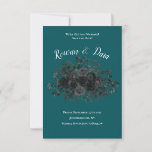 Invitación Rosa Verde azulado negro Boda gótica elegante