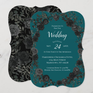 Invitación Rosa Verde azulado negro Boda gótica elegante