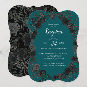 Invitación Rosa Verde azulado negro Boda gótica elegante