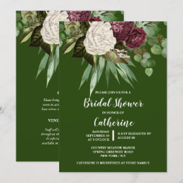 Invitación Rosa verde borgoñoso floral oscuro vegetación mor