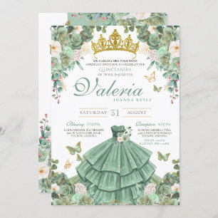 Invitación Rosa verde de la Casa de Mariposa Princesa Quincea