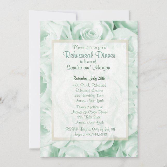 Invitación Rosa verde de menta Boda ensayo cena (Anverso)