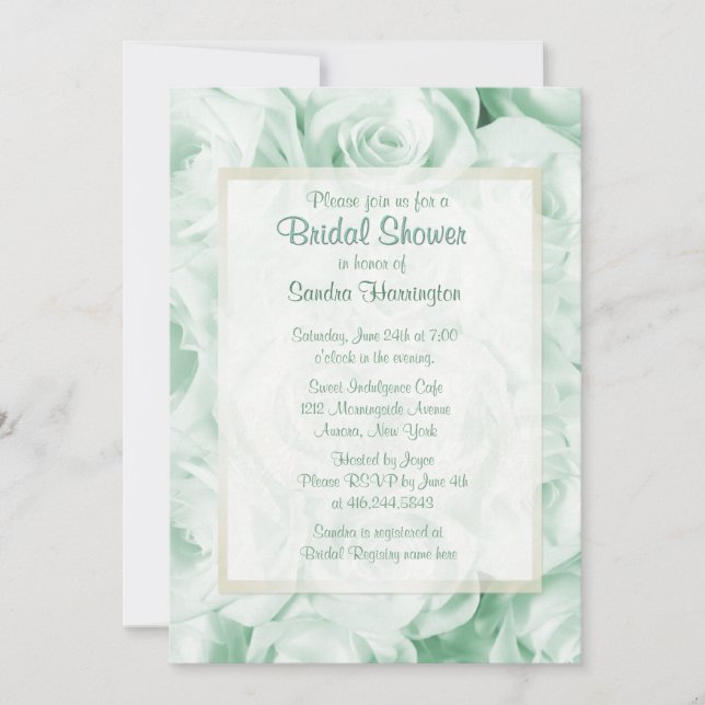 Invitación Rosa verde de menta Floral Bridal Shower (Anverso)