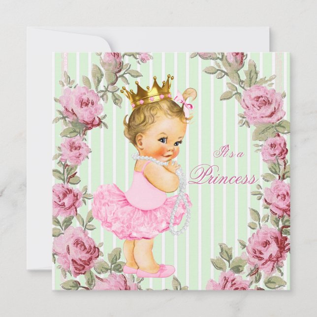 Invitación Rosa verde de menta rosa Ballerina Baby Shower (Anverso)