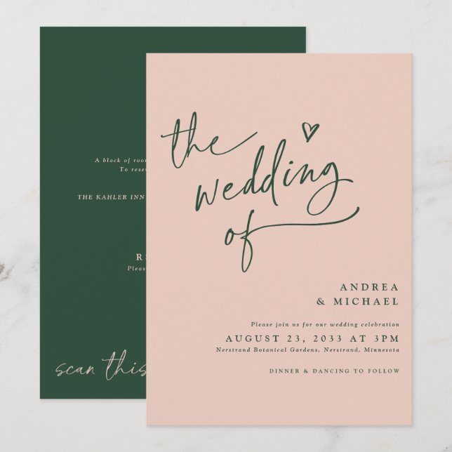 Invitación Rosa verde esmeralda Boda de diversión de oro (Anverso / Reverso)