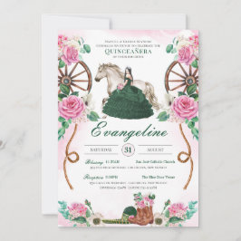 Invitación Rosa verde esmeralda Charro Occidental Quinceanera