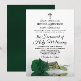 Invitación Rosa verde esmeralda elegante Boda católico modern