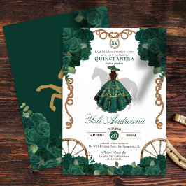 Invitación Rosa verde esmeralda Floral Occidental Quinceañera