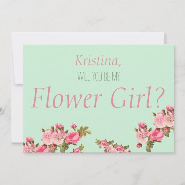 Invitación Rosa Verde Floral ¿Serás Mi Dama de Flores? (Anverso)