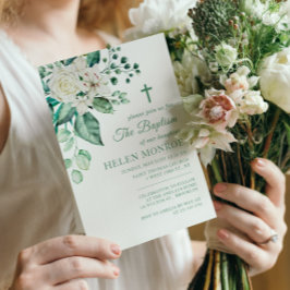 Invitación Rosa verde flores bautismo
