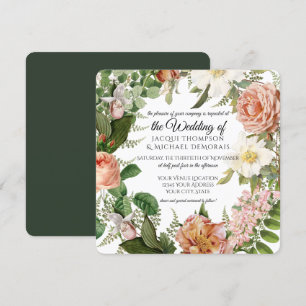Invitación Rosa Verde Forestal Boda Vintage Botánico Floral