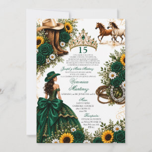 Invitación Rosa Verde Girasol Quinceañera Occidental Caballos