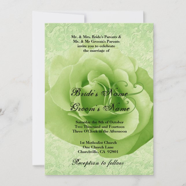 Invitación Rosa VERDE LIME y matrimonio Damasco (Anverso)