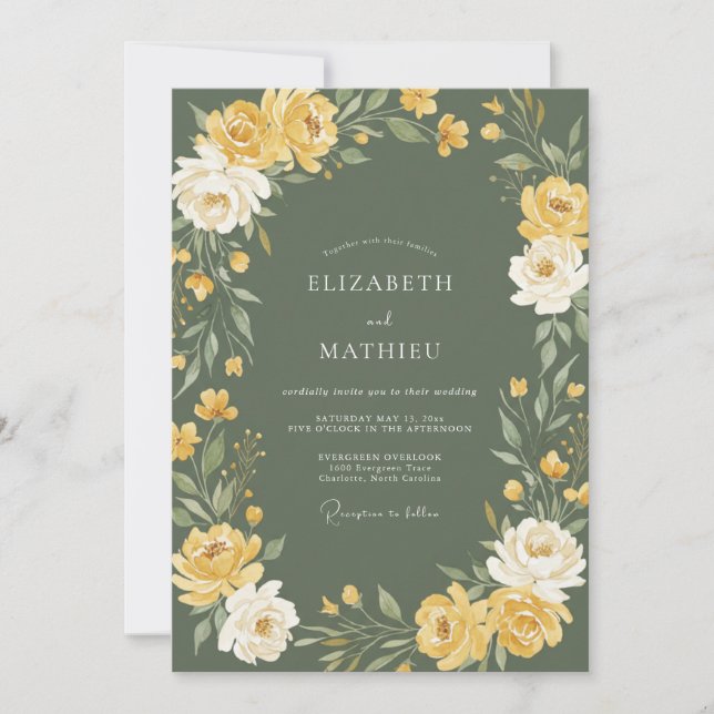 Invitación Rosa Verde Oliva Boda Vintage (Anverso)