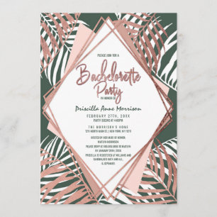 Invitación Rosa Verde Oro Palm Tropical Bachelorette