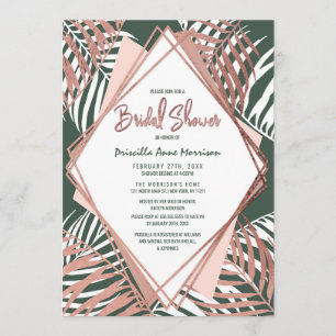 Invitación Rosa Verde Oro Tropical Palm Tree Bridal Shower