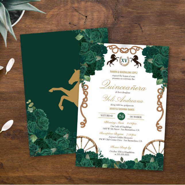 Invitación Rosa Verde País Floral Occidental Quinceanera (Subido por el creador)