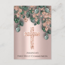 Invitación Rosa Verde Primero Santa Comunión Cruz Cristiana