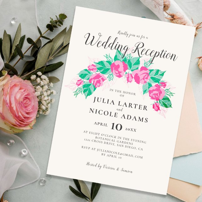 Invitación Rosa verde rosa Flores Jardín Acogida Boda (Subido por el creador)