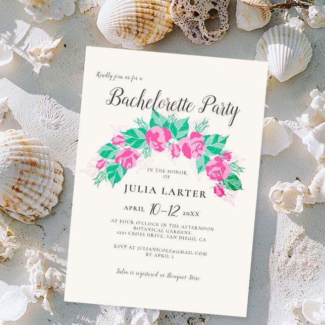 Invitación Rosa verde rosa Flores Jardín Fiesta de la soltera (Subido por el creador)