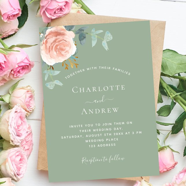 Invitación Rosa verde sabio boda de la vegetación ruidosa dor (Subido por el creador)