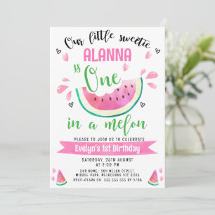 Invitación Rosa Verde Uno En Un Melón Primer Cumpleaños