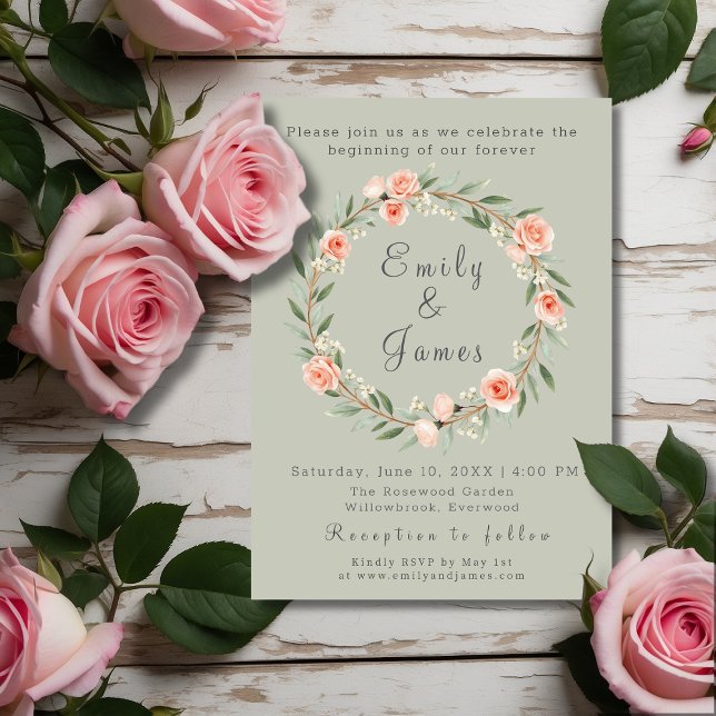Invitación Rosa verde y romántico boda de corona (Subido por el creador)