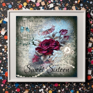 Invitación Rosa victoriano Ephemera Sweet 16