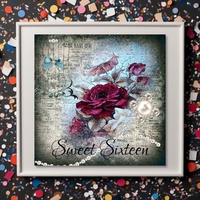 Invitación Rosa victoriano Ephemera Sweet 16 (Subido por el creador)