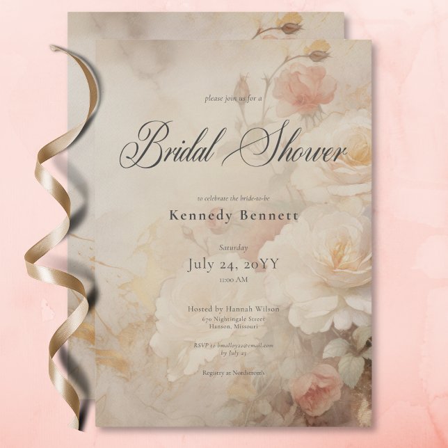 Invitación Rosa victoriano vintage Garden Bridal Shower (Vintage Victorian Rose Garden Bridal Shower Invitation)
