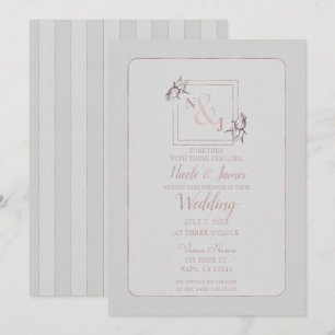 Invitación Rosa Vintage Botánica Natural Rosa Oro Boda