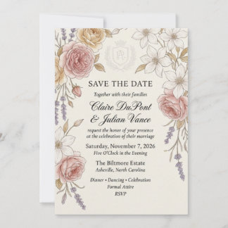Invitación Rosa Vintage, Clemátide, Lavanda y Cresta de Berro