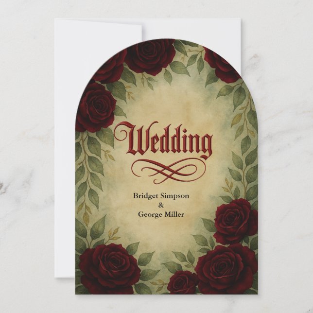 Invitación rosa vintage de época medieval gótica boda (Anverso)