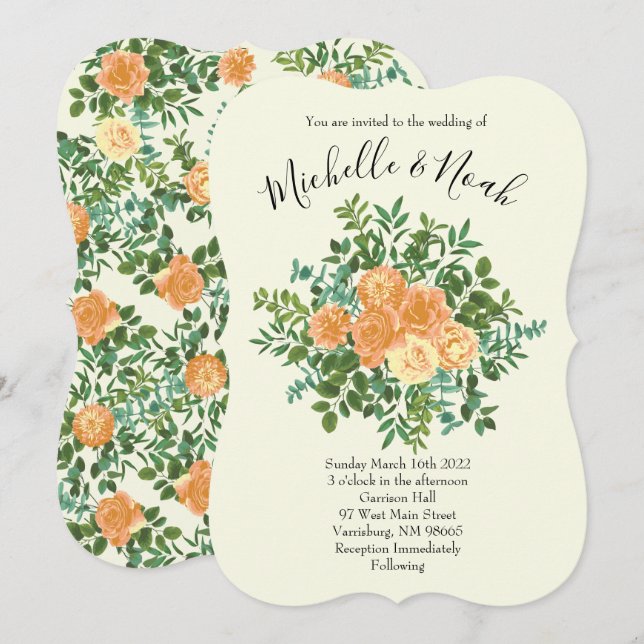 Invitación Rosa Vintage de Peach Ivory Boda (Anverso / Reverso)