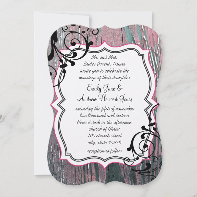 Invitación Rosa Vintage Old Barn Wood Swirl Boda (Anverso)