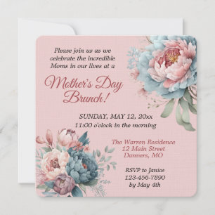 Invitación Rosa vintage peonies brunch del día de la madre fl