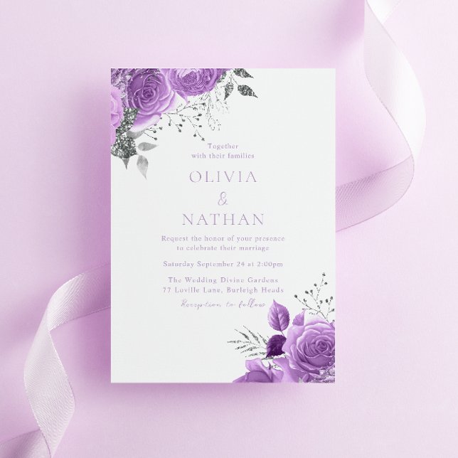 Invitación Rosa Vintage Purple Lavender Boda elegante (Subido por el creador)